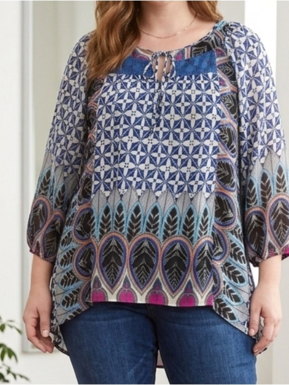 XL figuero & flower boho tunic blouse